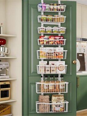Over Door Pantry Organizer Metal Hanging Shelf Adjustable Storage Rack White